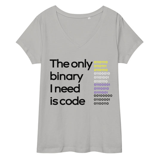 The only binary is code ladies-fit v-neck t-shirt